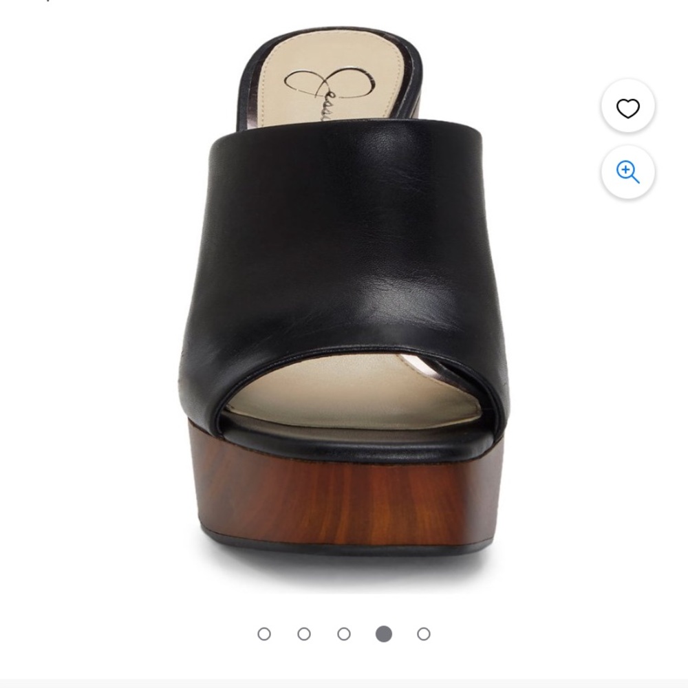 Jessica Simpson Black Leather Open-Toe Wedge Sandals with Wood-Effect Platform - Picture 5 of 11